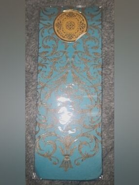 Decorative Teal Women’s Trouser Socks with Gold Scroll Pattern